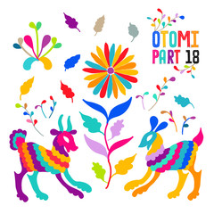 Vector folk Mexican Otomi Style embroidery Pattern set. Folk embroidery ornament elements.