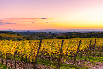 Panoramic view of the Chianti region in Tuscany, Italy. Autumn season.