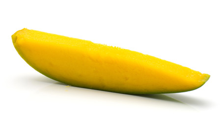 One mango slice isolated on white background.