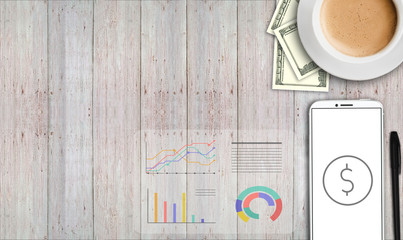 concept business plan, money, statistics, hologram on the table. - 181539667