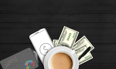 concept business plan, money, statistics, hologram on the table. - 181539699