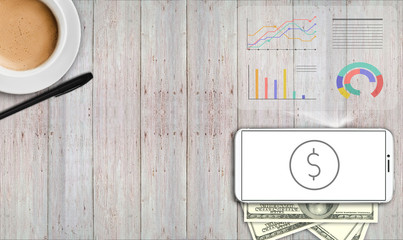 concept business plan, money, statistics, hologram on the table. - 181539832