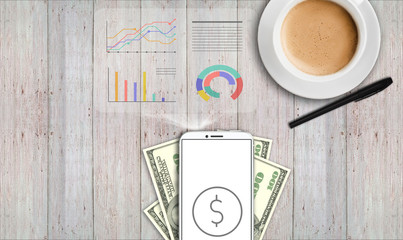 concept business plan, money, statistics, hologram on the table. - 181539884