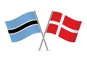 Obraz premium Botswana and Denmark flags.Vector illustration.