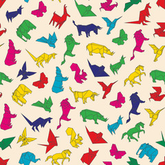 Vector illustration of seamless pattern of origami animals