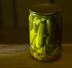 Jar with pickled vegetables.
