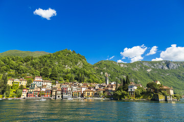 Fototapeta na wymiar Lake Como and colorful Varenna town in Italy