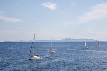 Sailing yachts boats in the sea of Croatia in summer sun