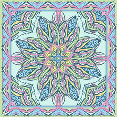 PrintVector ethnic bandanna pattern. Silk neck scarf or kerchief square pattern design style for print on fabric.