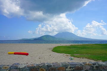 View of the Nevis Peak on Nevis Island across the water from St Kitts