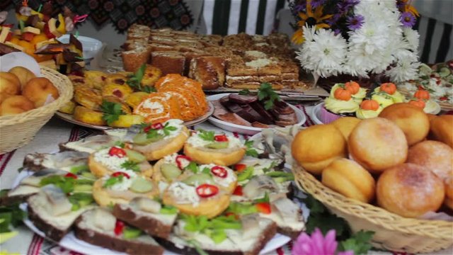dishes on the table are diverse,holiday harvest on the table a variety of dishes in ukraine