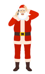 Santa Claus talking on the mobile phone and grabbed his head