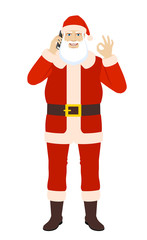 OK! Santa Claus talking on the mobile phone and showing a okay hand sign