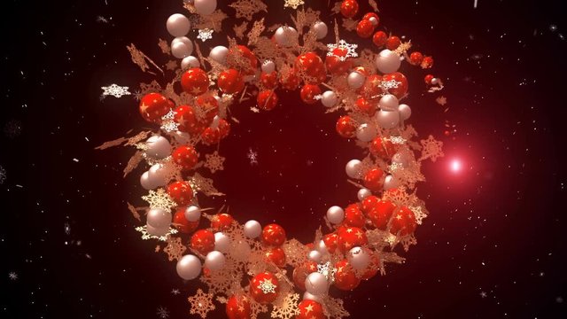 New year Christmas background with Christmas balls and snow in red
