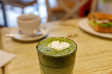 Matcha latte in the cafe