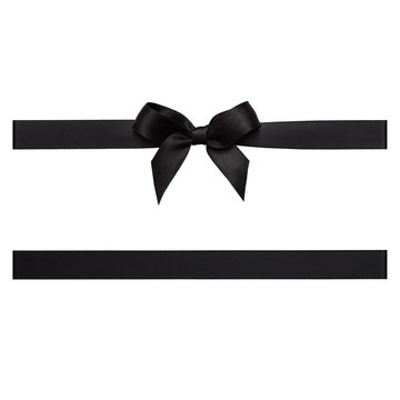 Black Bow Tied Using Silk Ribbon, Cut Out Top View