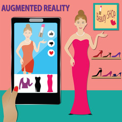 AR technology concept,Used AR technology beauty shop - vector