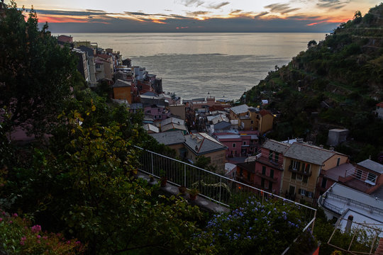 nightfall in Manarola, Chinque Terre, Italy