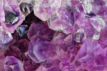 Crystal Stone macro mineral surface, purple rough amethyst quartz crystals