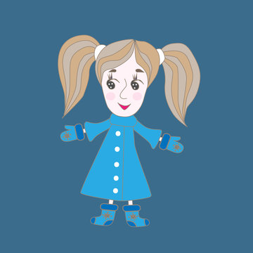 Cute little girl in winter cloth isolated on the blue background