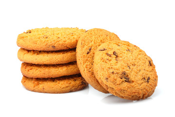 Oatmeal cookies with chocolate chips isolated.