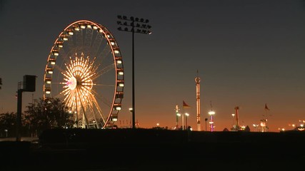 Wide, scenic theme park at night