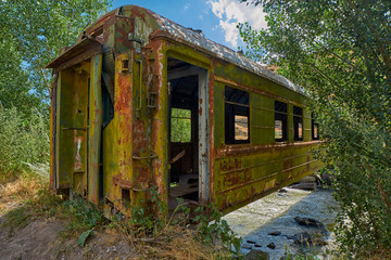 Bridge made from old abandoned train car in Georgia