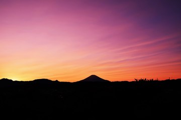 夕焼けと富士山