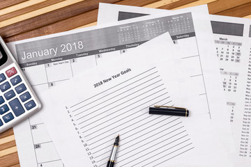 2018 new year goals with calendar