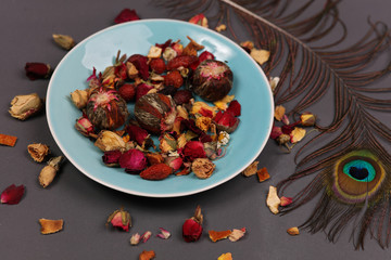 Tea blend for cold winter days : dried rose petals, orange and lemon peel
