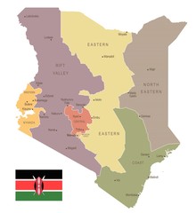 Kenya - vintage map and flag - Detailed Vector Illustration