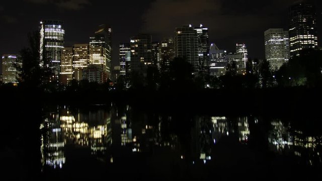 Timelapse, wide shot of Calgary, Canada at night