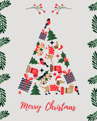 Christmas greeting card with holiday conifer tree