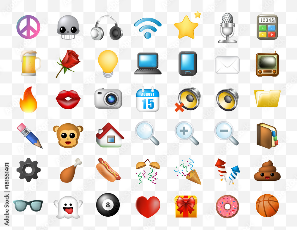 Poster set of realistic cute elegant multimedia and interface icons on transparent background . isolated ve