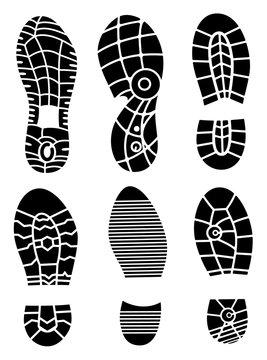 Footprint sport shoes big vector illustration set
