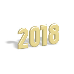 Happy New Year 2018. Modern design element. 3D gold metallic numbers with dropped shadow isolated on white background. Vector illustration.