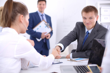 Business people working with laptop in an office. Business people . working