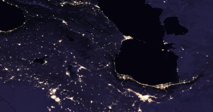 Earth from space at night: western Asia and Iran. Clip is reversible. Data: USGS/NASA Landsat