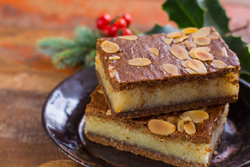 Almond stuffed Christmas cookies on Christmas decorated table