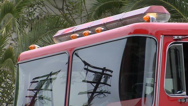 Flashing lights on fire engine, close up
