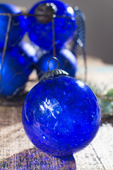 Old vintage cobalt blue Christmas tree balls from glass
