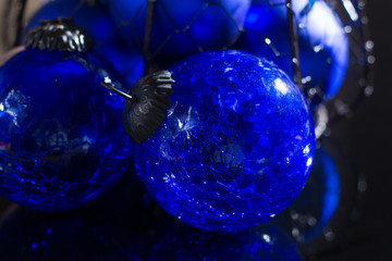 Old vintage cobalt blue Christmas tree balls from glass