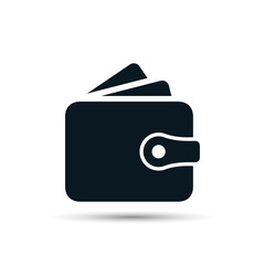 Wallet icon with money in flat style isolated on white background. Vector illustration