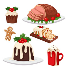 Christmas food and desserts holiday decoration xmas sweet celebration vector traditional festive winter cake homemade dish.