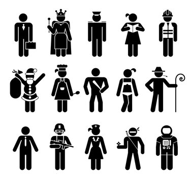 Set of pictograms that represent people with various professional occupation. Men and women with various professions presented as pictograms.