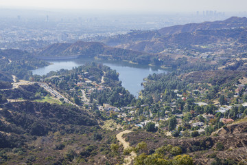 Fototapeta na wymiar Aerial view of Hollywood Reservoir