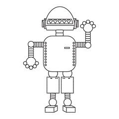 cartoon robot icon over white background black and white design vector illustration