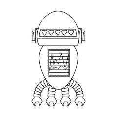 cartoon robot icon over white background black and white design vector illustration