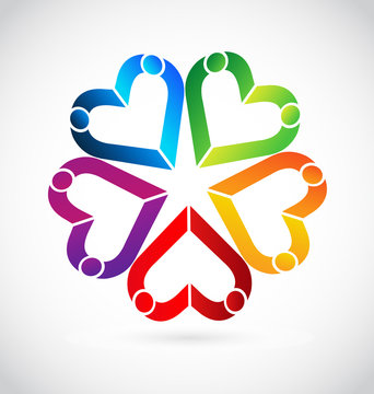 Colorful abstract hearts in a team formation, icon