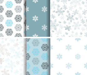Seamless blue winter pattern with diamond of dots and snowflakes